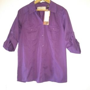 Bit & Bridle New with Defect Purple Snap Blouse